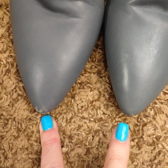 Women's Size 5 Blue Leather Pointed Toe Ankle Boots Block Heel Minimalist Street - Picture 3 of 7